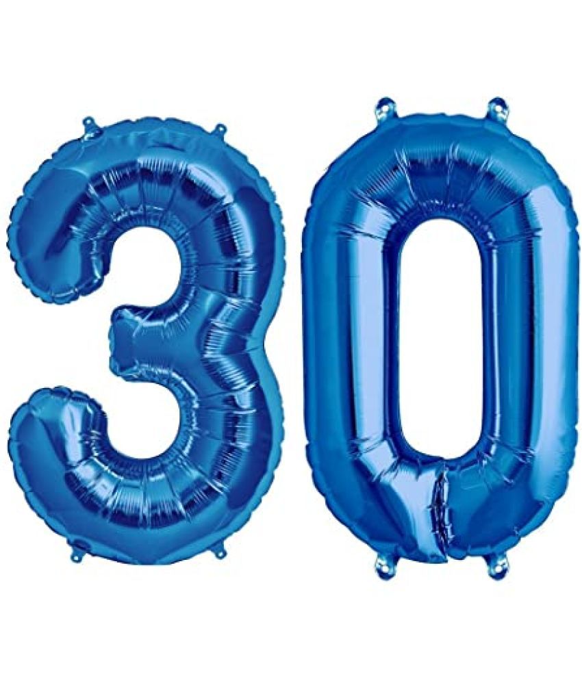     			Lalantopparties Number foil balloon 16 inch 30 number For party decoration, birthday, anniversary, wedding, valentine, baby decoration, bachelorette, bachelors, christmas decoration, Blue (Pack of 1)