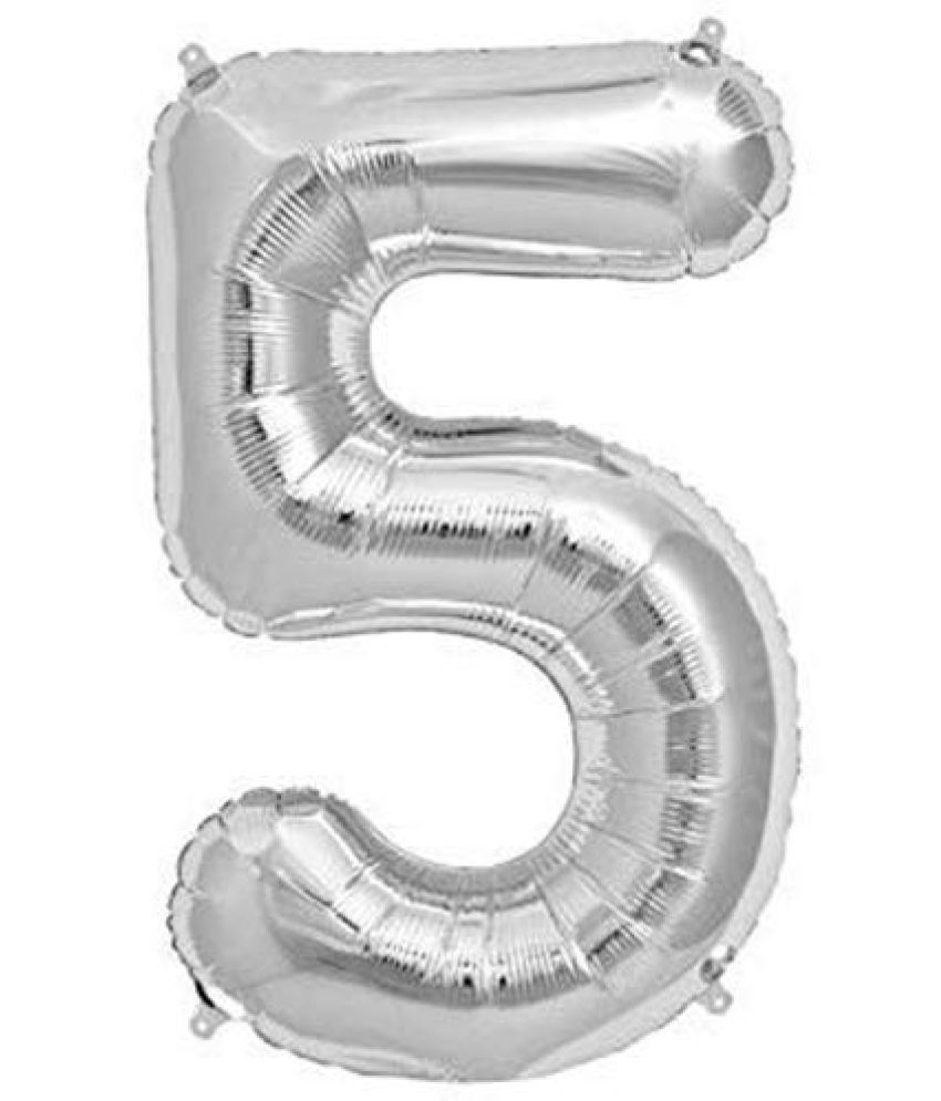    			Lalantopparties Number foil balloon 16 inch 5 number For party decoration, birthday, anniversary, wedding, valentine, baby decoration, bachelorette, bachelors, christmas decoration, silver (Pack of 1)