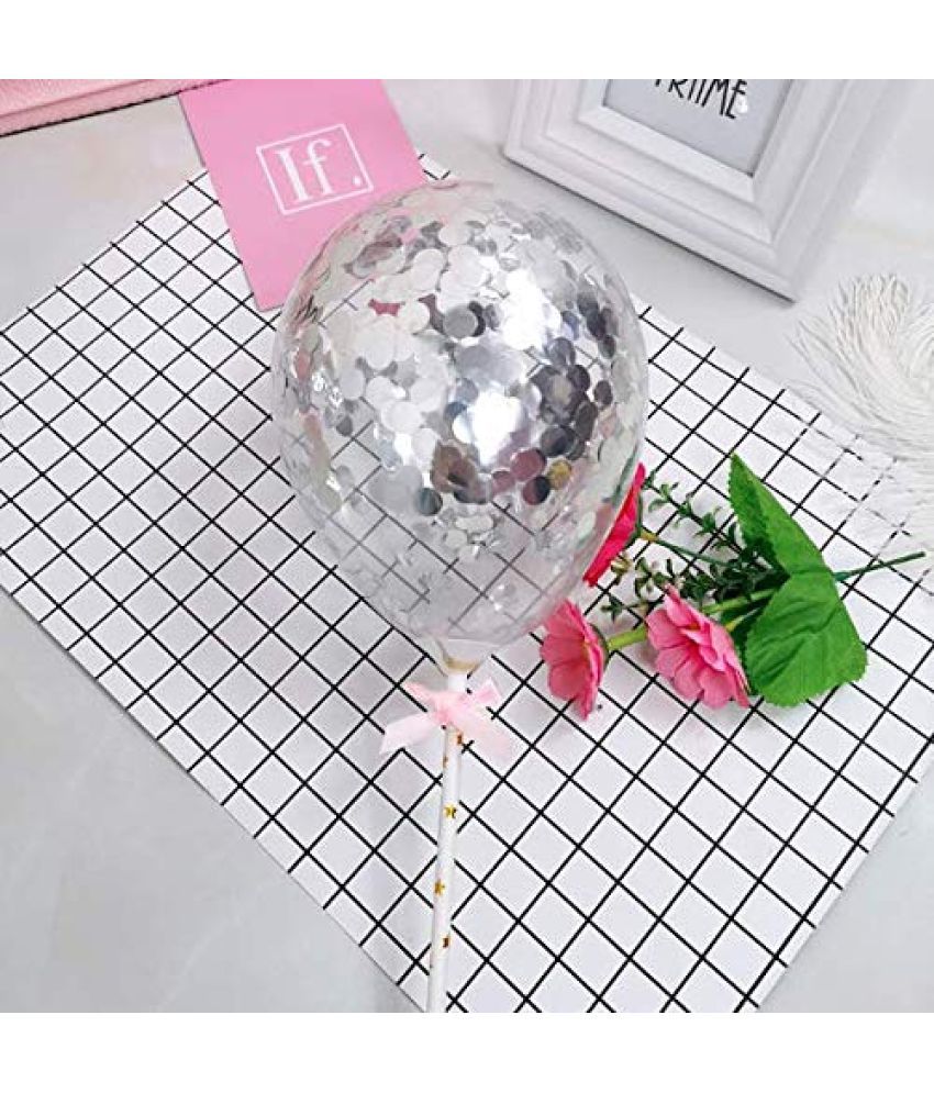     			Lalantopparties Silver Confetti Balloon Cake Toppers 5 Inch With 1 Stick & 1 Tape For Cake Decorations Pack Of 1 Silver