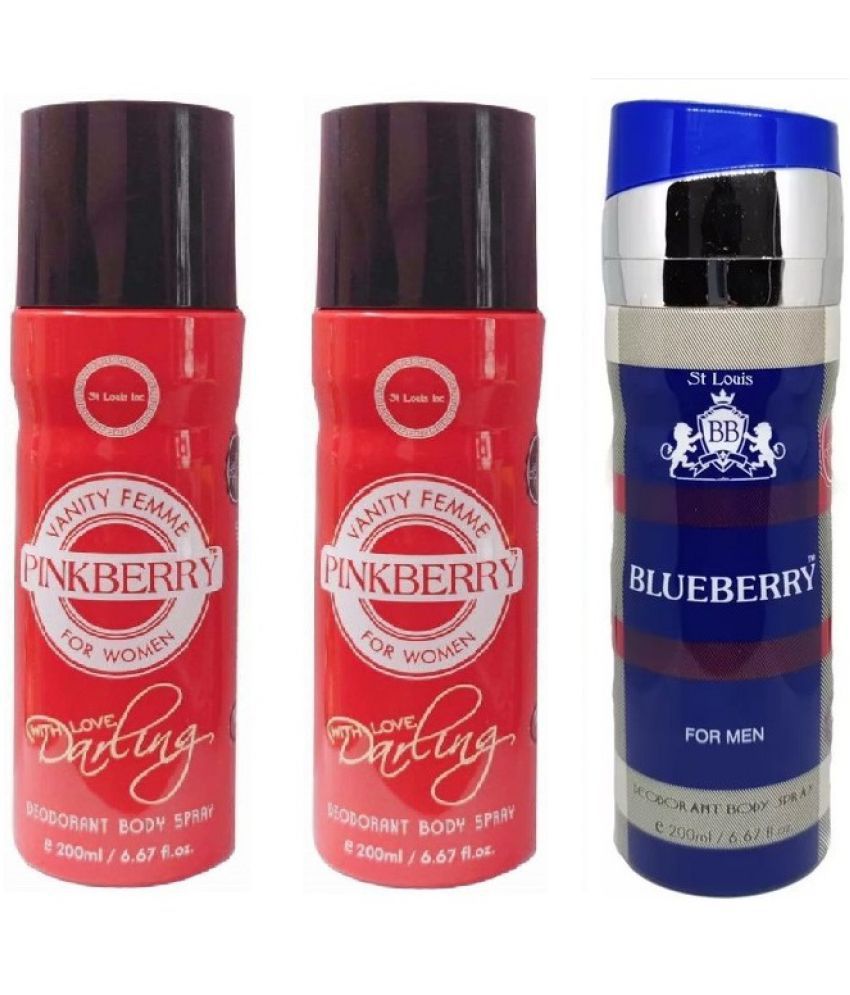     			St Louis - 2 PINKBERRY DARLING,1 BLUEBERRY Deodorant Spray for Men,Women 600 ml ( Pack of 3 )