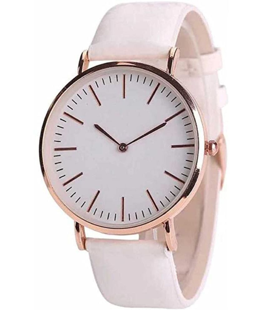     			newmen - White Leather Analog Womens Watch