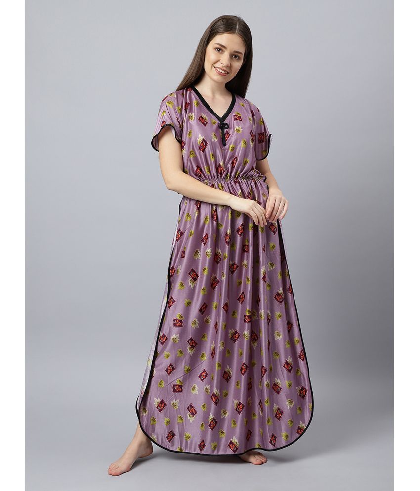     			BAILEY SELLS - Purple Satin Women's Nightwear Kaftan Night Dress ( Pack of 1 )
