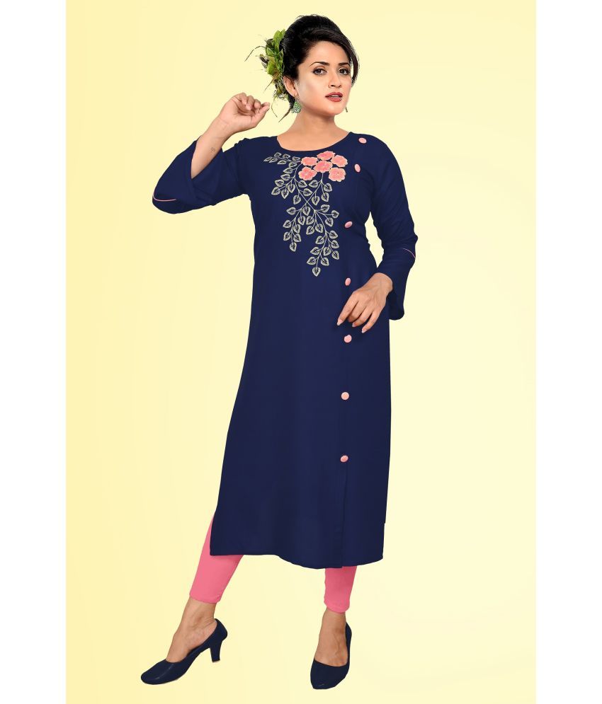     			HAYA - Navy Rayon Women's Straight Kurti ( Pack of 1 )