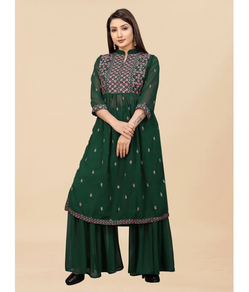     			JULEE - Green Straight Georgette Women's Stitched Salwar Suit ( Pack of 1 )
