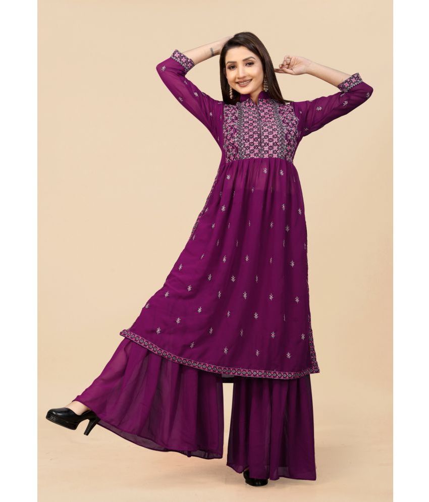     			JULEE - Purple Straight Georgette Women's Stitched Salwar Suit ( Pack of 1 )