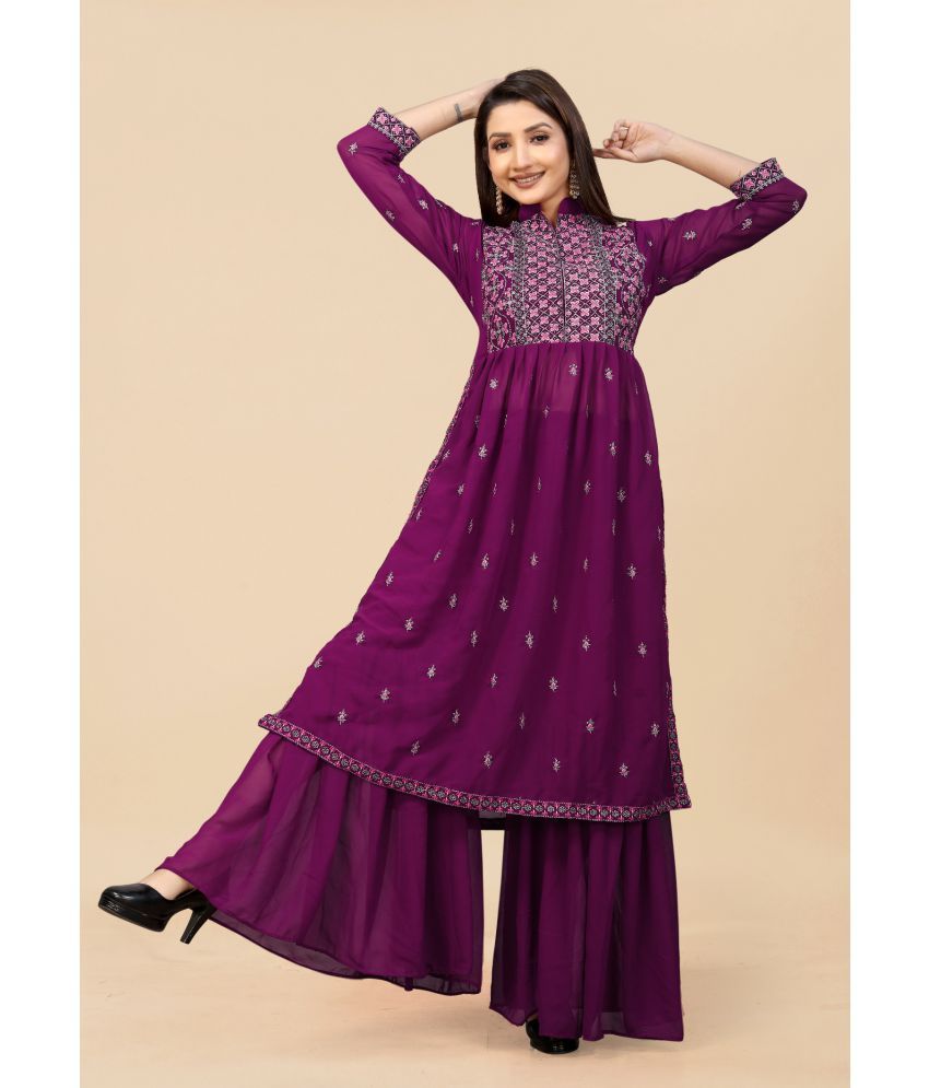     			JULEE - Wine Straight Georgette Women's Stitched Salwar Suit ( Pack of 1 )