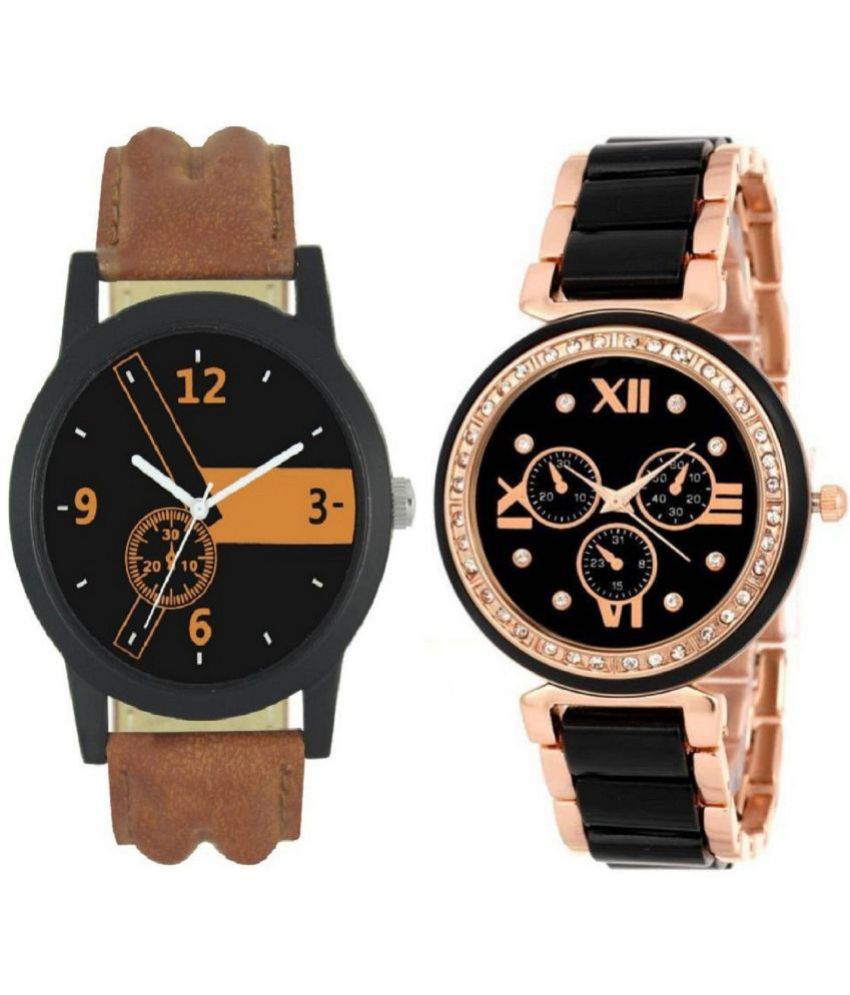 newmen - Brown Leather Analog Couple's Watch