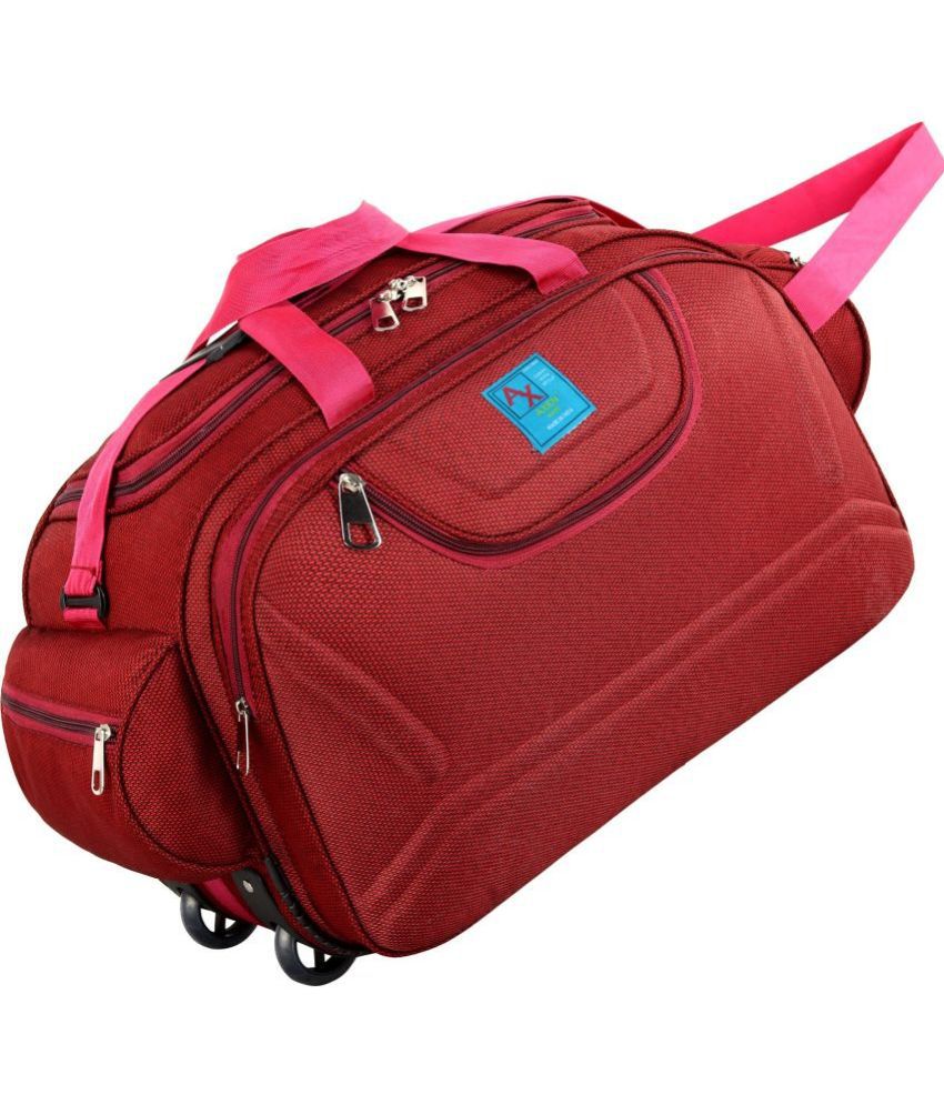     			AXEN BAGS - Red Polyester Duffle Trolley