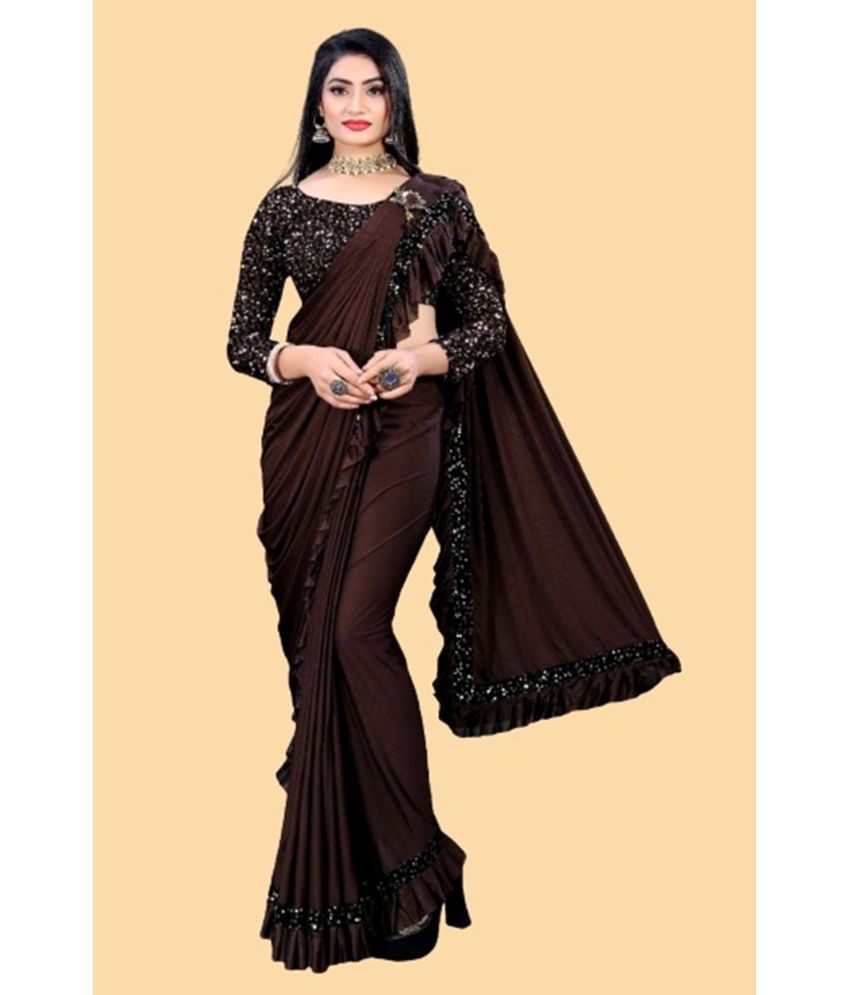     			JULEE - Coffee Lycra Saree With Blouse Piece ( Pack of 1 )