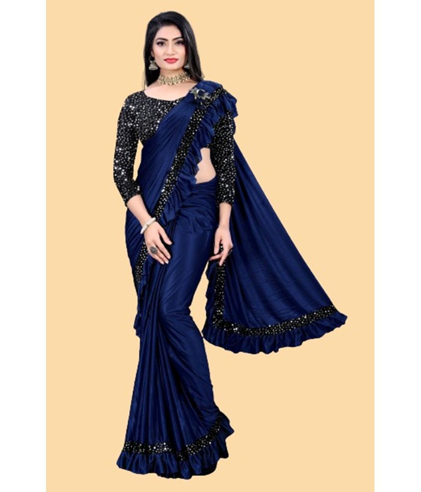     			JULEE - Navy Blue Lycra Saree With Blouse Piece ( Pack of 1 )