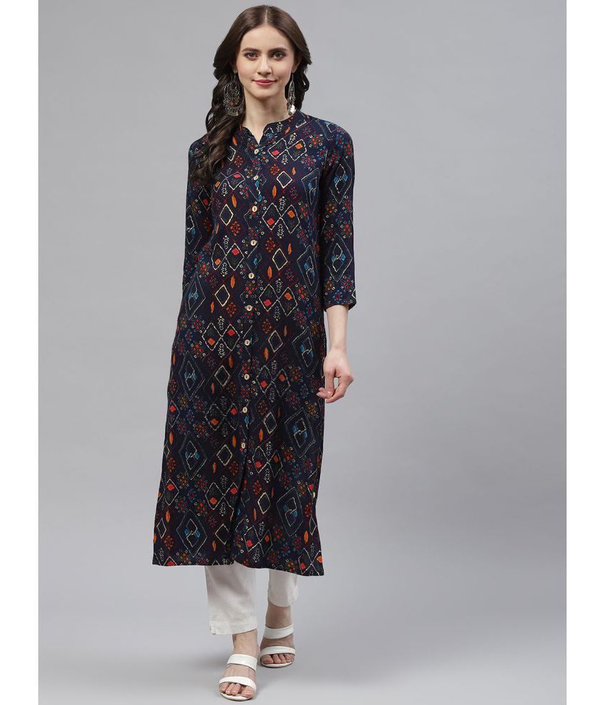     			KIPEK - Navy Blue Viscose Women's Straight Kurti ( Pack of 1 )