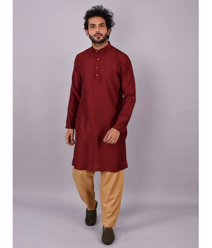     			Mingora - Maroon Silk Regular Fit Men's Kurta Pyjama Set ( Pack of 1 )