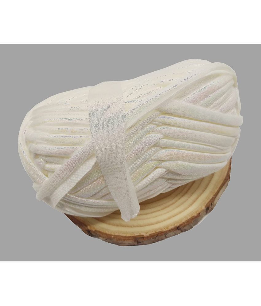     			PRANSUNITA Metallic Shining Sparkle T-Shirt Knitting Yarn – 100 GMS - for Hand Knit Clutch Bag Backpack Bulky Blanket Cushion Crochet Glossy Yarn – Color - (White)