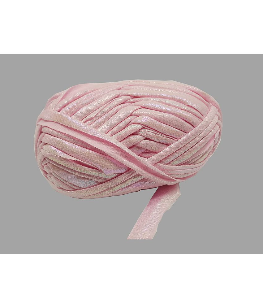     			PRANSUNITA Metallic Shining Sparkle T-Shirt Knitting Yarn – 100 GMS - for Hand Knit Clutch Bag Backpack Bulky Blanket Cushion Crochet Glossy Yarn – Color - (Baby Pink)