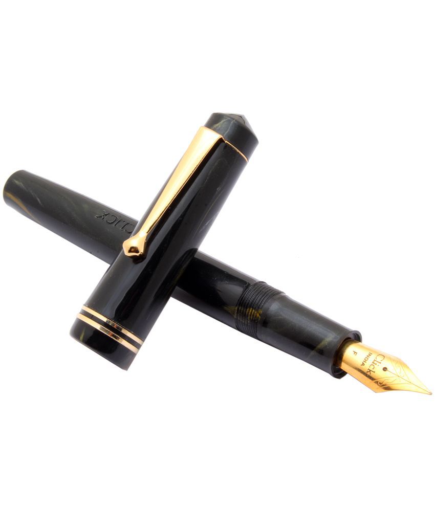     			Srpc Click Aristocrat Black Marble Fountain Pen With 3in1 Ink Filling Mechanism, Golden Trims & Fine Nib