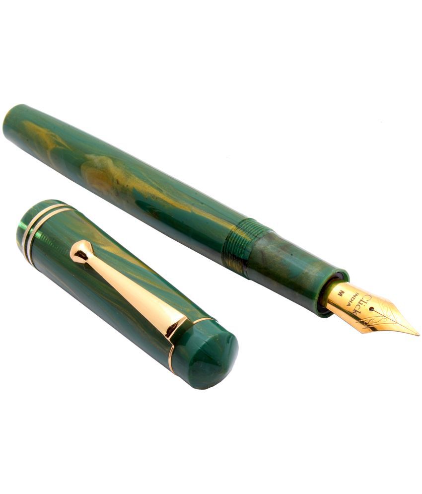     			Srpc Click Aristocrat Green Marble Fountain Pen With 3in1 Ink Filling Mechanism, Golden Trims & Medium Nib