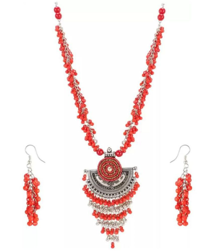     			Sunhari Jewels - Red Alloy Necklace Set ( Pack of 1 )
