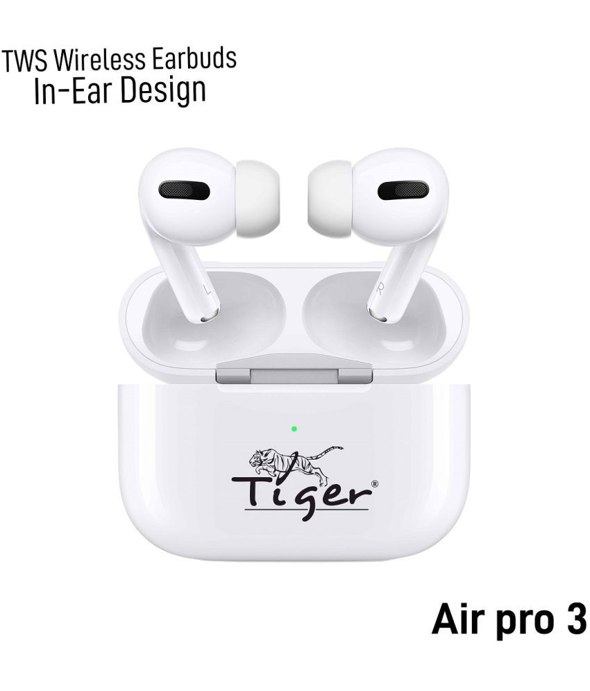 Tiger TWS- AirPro 3 In Ear True Wireless (TWS) 15 Hours Playback IPX7(Water Resistant) Fast charging -Bluetooth White