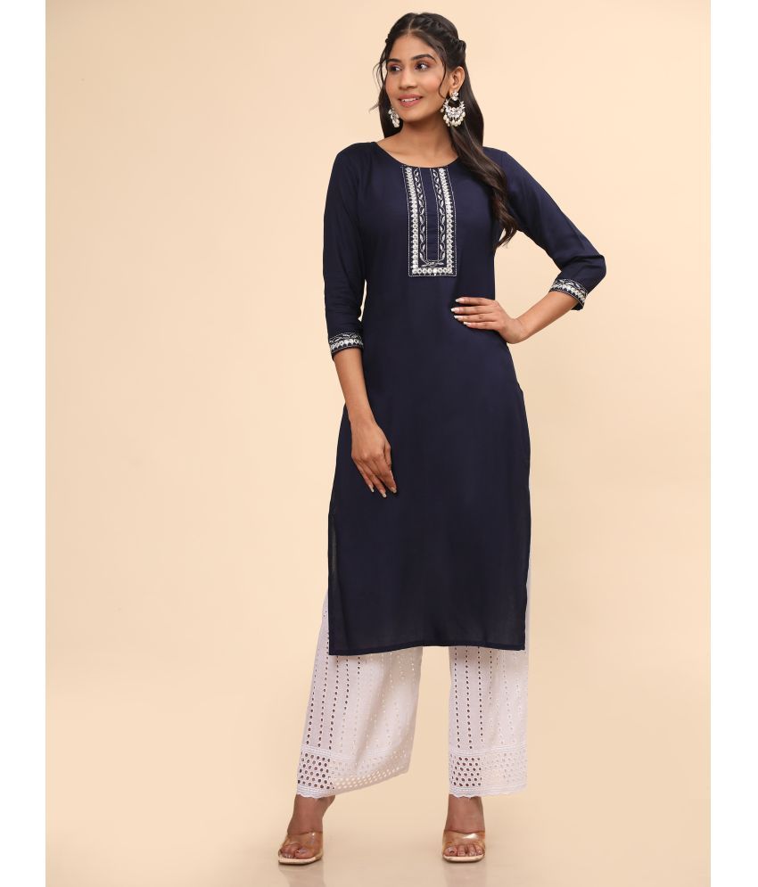     			Vbuyz - Blue Rayon Women's Straight Kurti ( Pack of 1 )