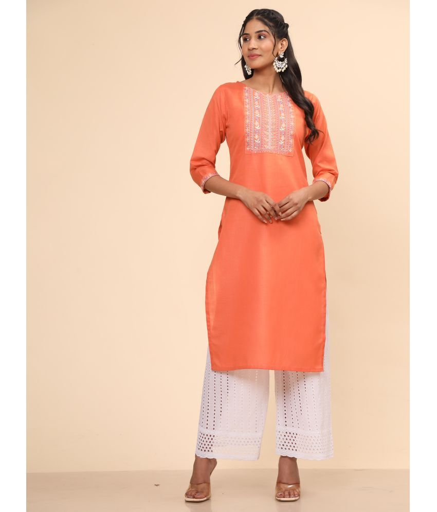     			Vbuyz - Orange Cotton Blend Women's Straight Kurti ( Pack of 1 )