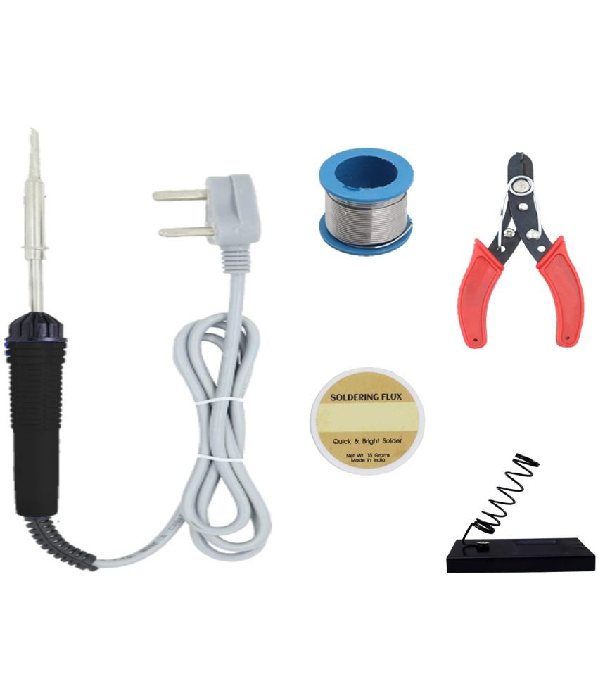     			ALDECO: ( 5 in 1 ) SOLDERING IRON 25 Watt Professional Kit - Black Iron, Wire, Flux, Stand, Cutter