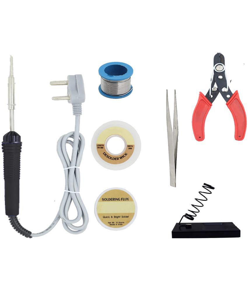     			ALDECO: ( 7 in 1 ) Soldering Iron Kit contains-Black Iron , Wire, Flux, Wick, Stand, Cutter, Tweezer