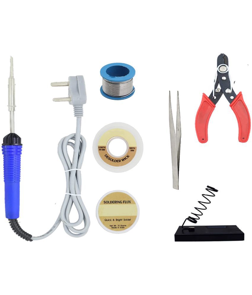     			ALDECO: ( 7 in 1 ) SOLDERING IRON 25 Watt Professional Kit -Blue Iron, Wire, Flux, Wick, Stand, Cutte, Tweezer