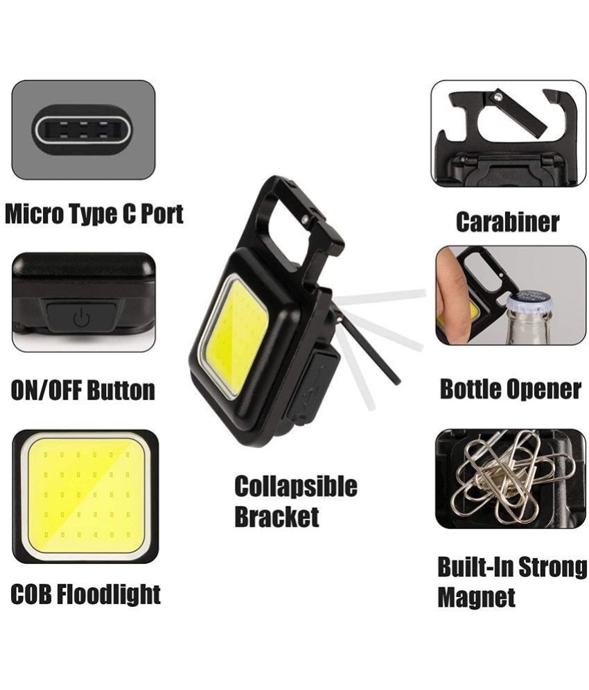     			COB - Small Rechargeable Keychain Mini Flashlight Portable Folding Bracket Bottle Opener and Magnet Base for Travelling Use