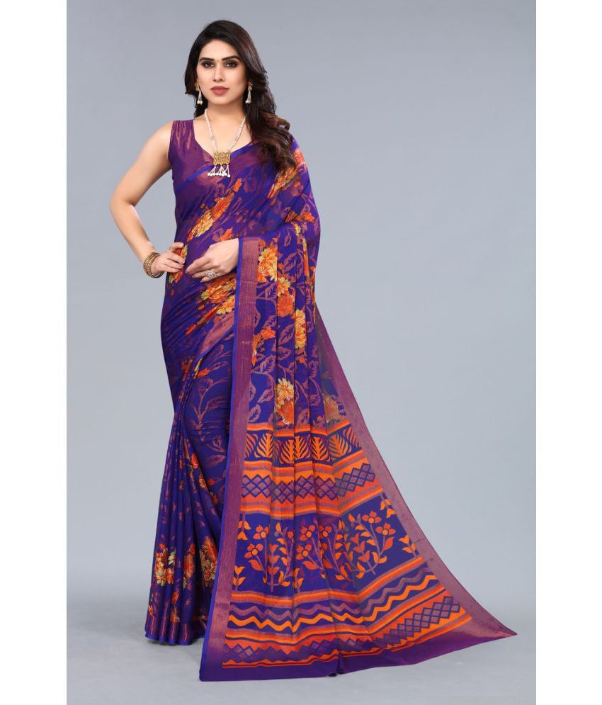     			FABMORA - Blue Brasso Saree With Blouse Piece ( Pack of 1 )