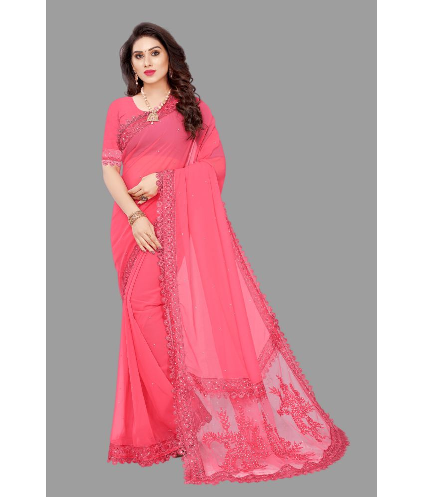     			JULEE - Pink Georgette Saree With Blouse Piece ( Pack of 1 )