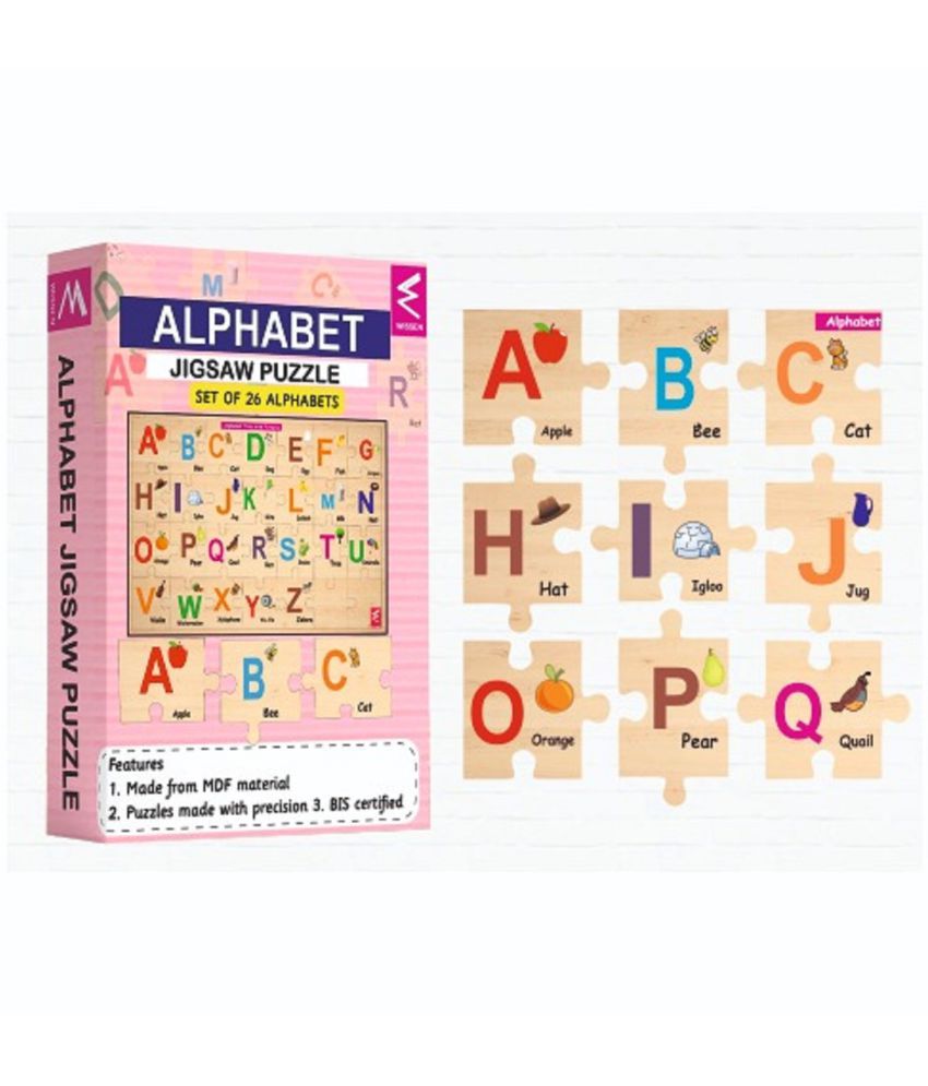     			WISSEN Wooden Educational & Learning Alphabet jigsaw puzzle for kids 2 years & Above | 28 piece easy and fun early learning puzzles for preschoolers, pre-primary, homeschoolers children