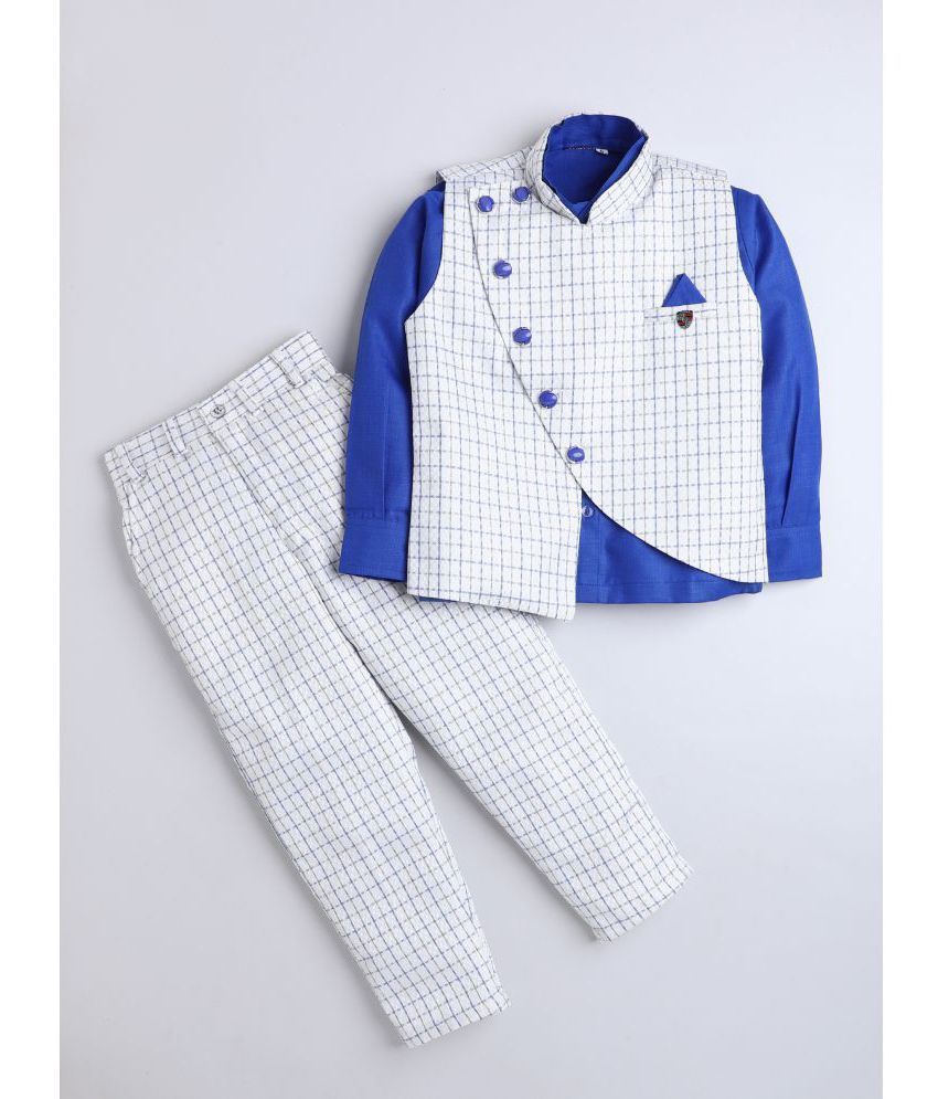     			DKGF Fashion - Blue Cotton Blend Boys 2 Piece Suit ( Pack of 1 )