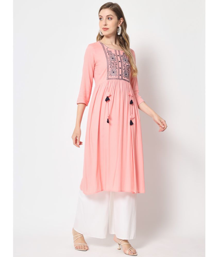     			Kbz - Pink Rayon Women's Flared Kurti ( Pack of 1 )