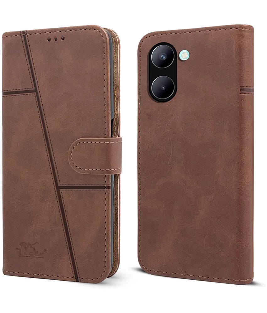     			NBOX - Brown Artificial Leather Flip Cover Compatible For Realme C33 ( Pack of 1 )