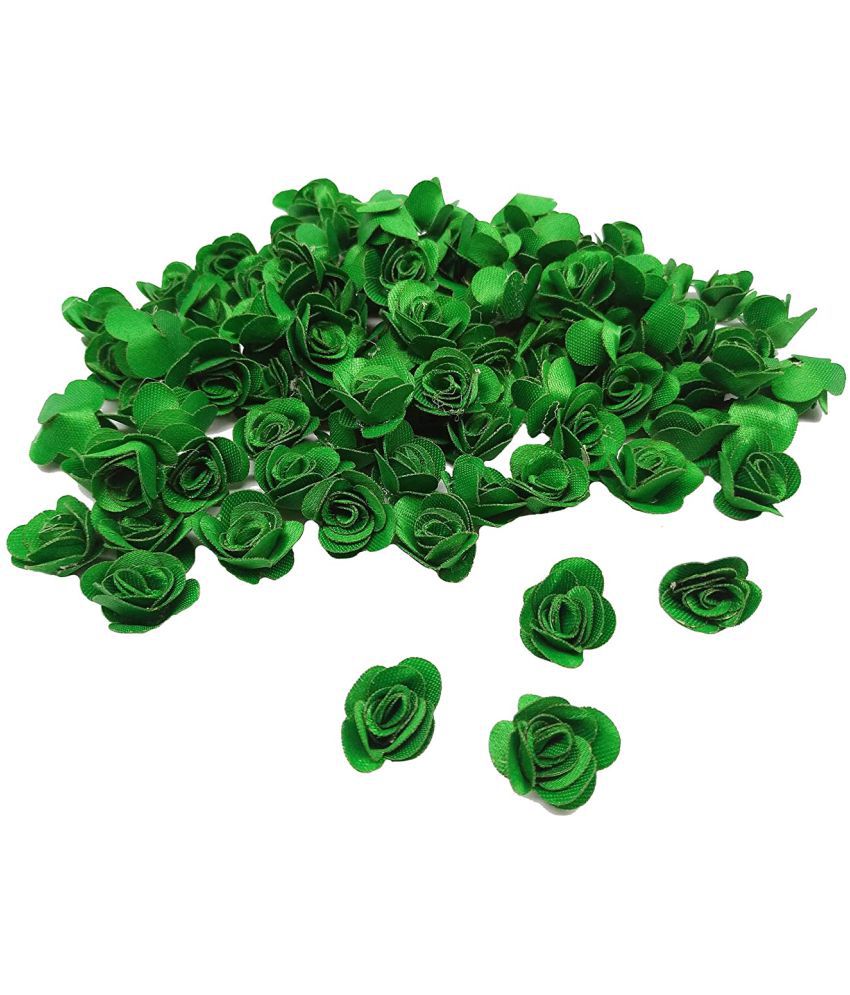     			PRANSUNITA Mini Stem Less Satan Rose Flower Heads ( Size – 1.5 cm ), Handmade Artificial Roses for Dresses Weddings, Valentine, Radha Krishna & Baby Shower Decoration Crafts - 90 pcs – Color- Green