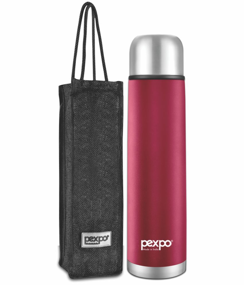     			Pexpo 1000ml 24 Hrs Hot and Cold Flask with Jute-bag, Flamingo Vacuum insulated Bottle (Pack of 1, Crimson Red)