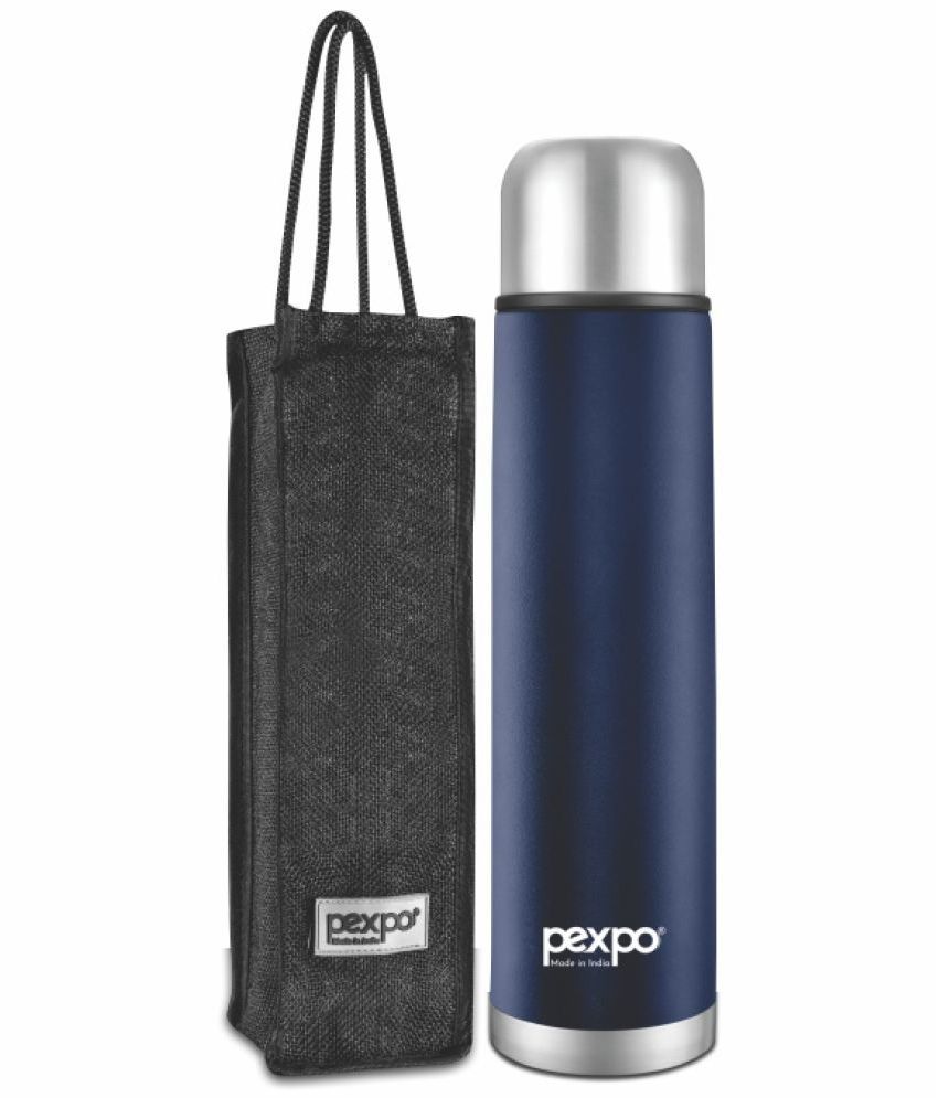     			Pexpo 500ml 24 Hrs Hot and Cold ISI Certified Flask with Jute-bag, Flamingo Vacuum insulated Bottle (Pack of 1, Denim Blue)