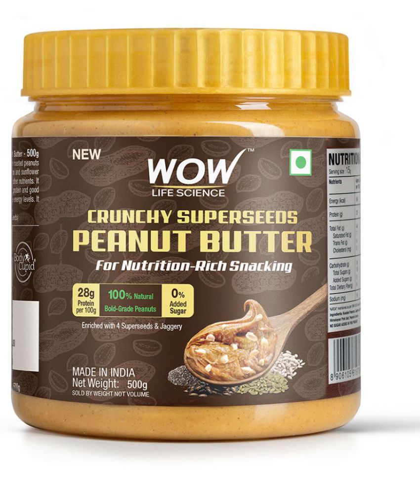 WOW Life Science Crunchy Super Seeds Peanut Butter - 500g