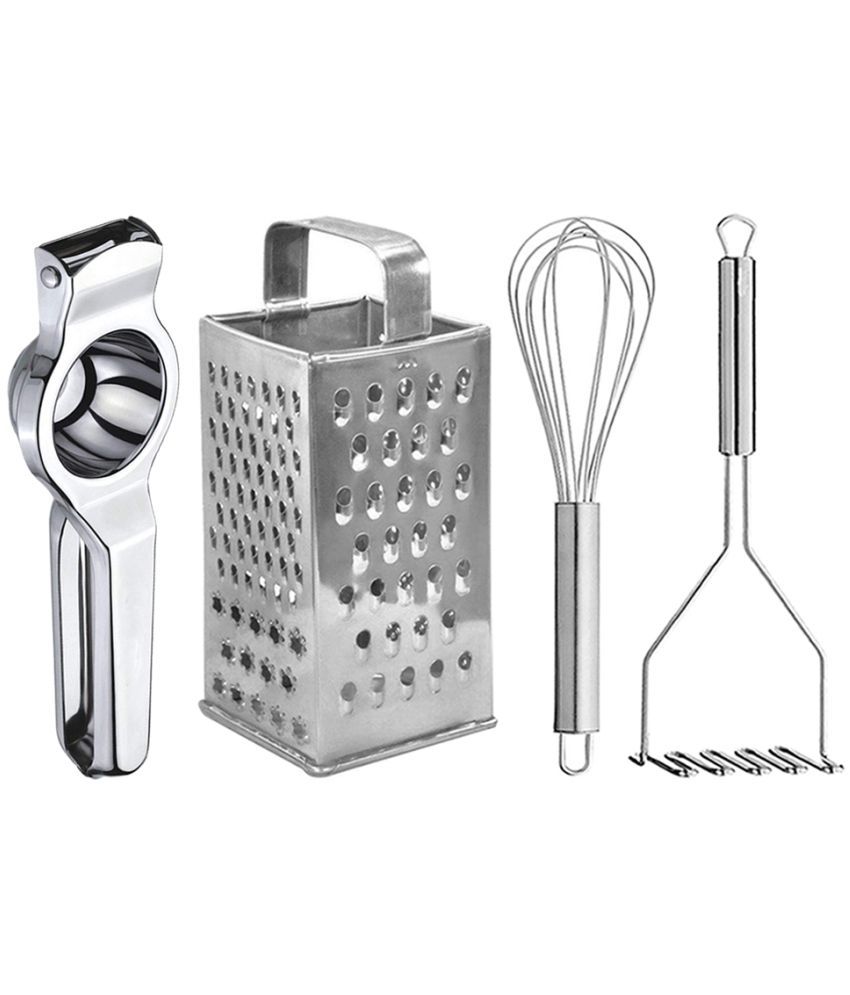     			JISUN - Silver Stainless Steel Lemon Squeezer-Grater-Whisk-Potato Masher ( Set of 4 )