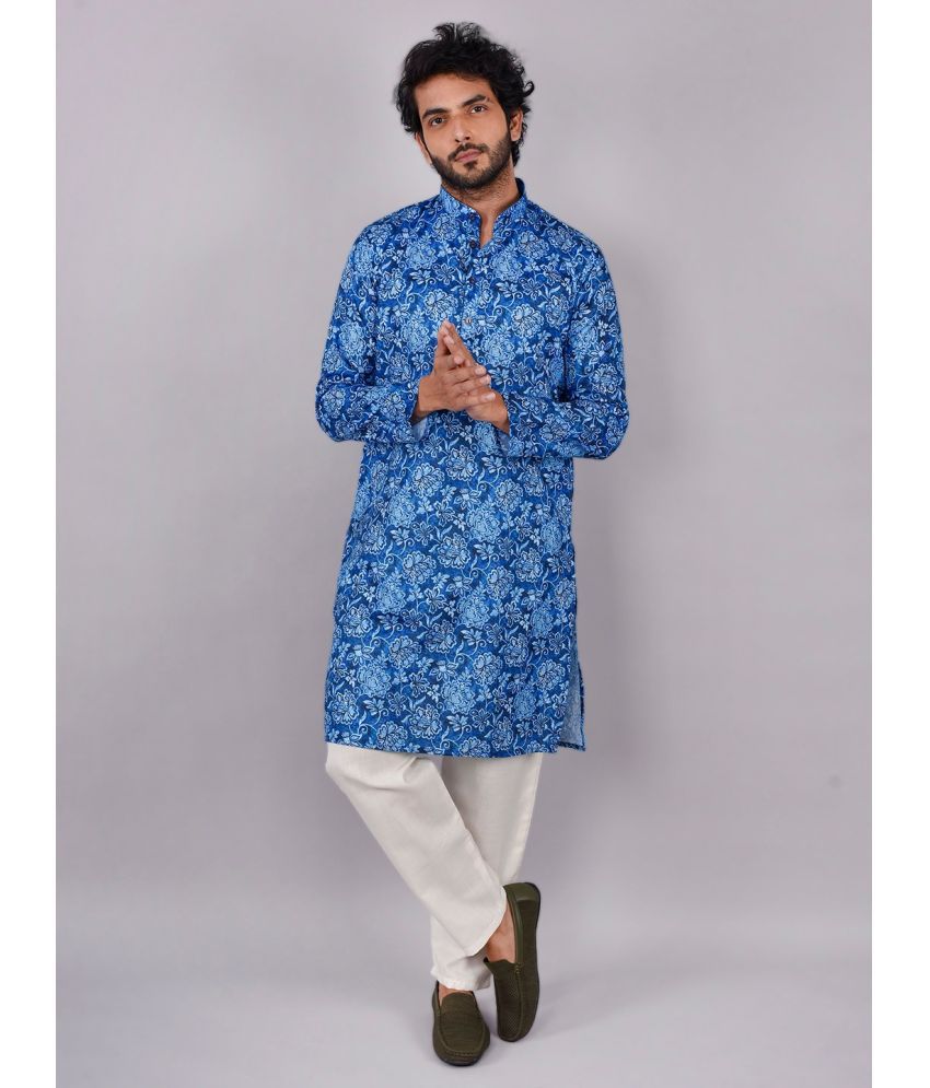     			Mingora - Blue Cotton Blend Regular Fit Men's Kurta Pyjama Set ( Pack of 1 )