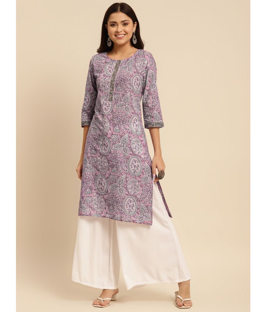     			Rangita Women 100% Cotton Purple Jaipuri Printed Knee Length Straight Kurti