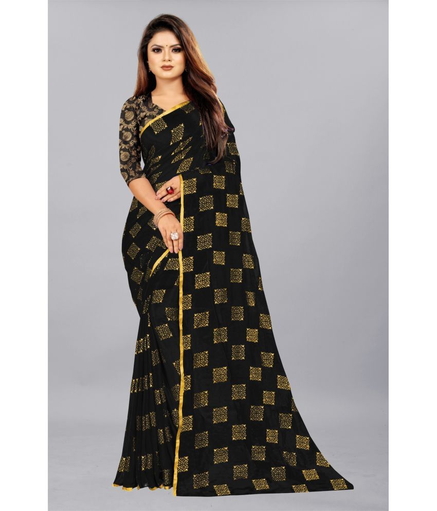     			Rhey - Black Chiffon Saree With Blouse Piece ( Pack of 1 )