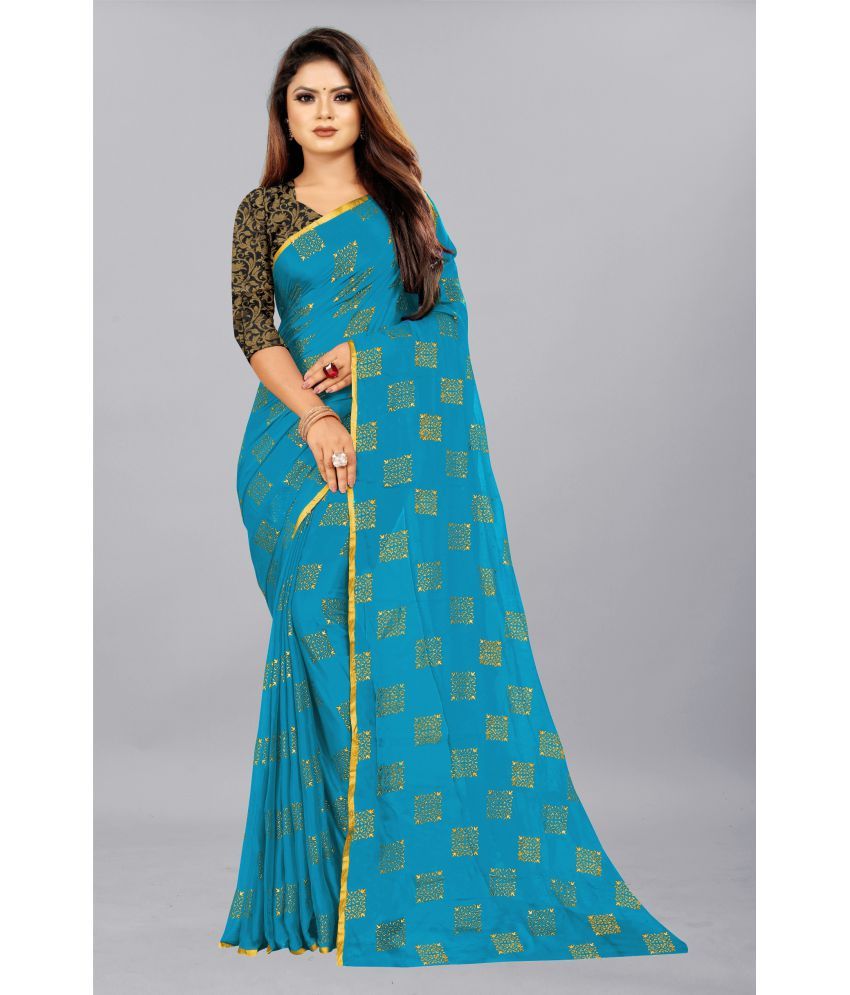     			Rhey - LightBLue Chiffon Saree With Blouse Piece ( Pack of 1 )