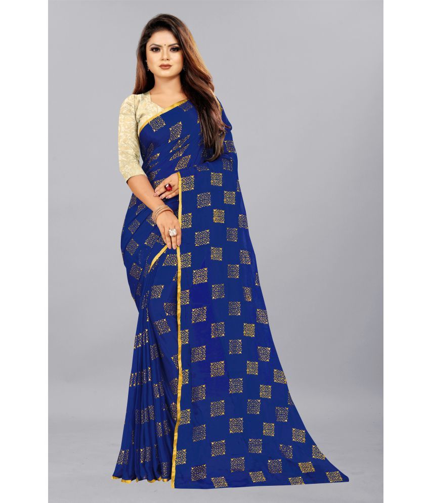     			Rhey - Navy Blue Chiffon Saree With Blouse Piece ( Pack of 1 )