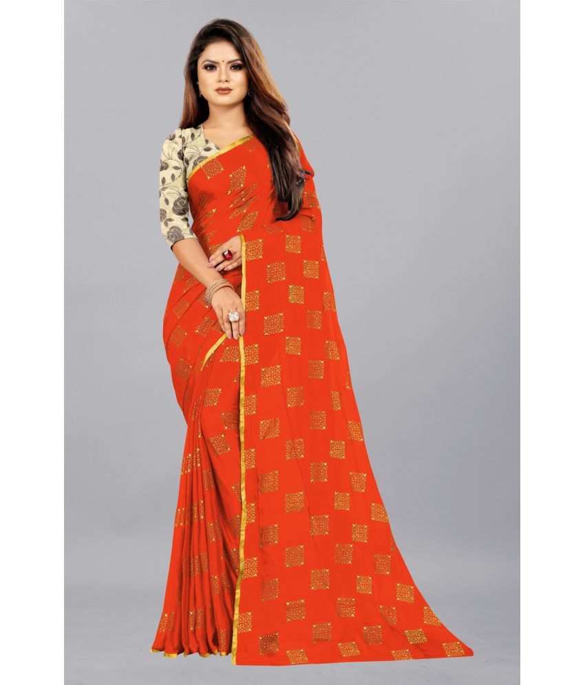     			Rhey - Orange Chiffon Saree With Blouse Piece ( Pack of 1 )