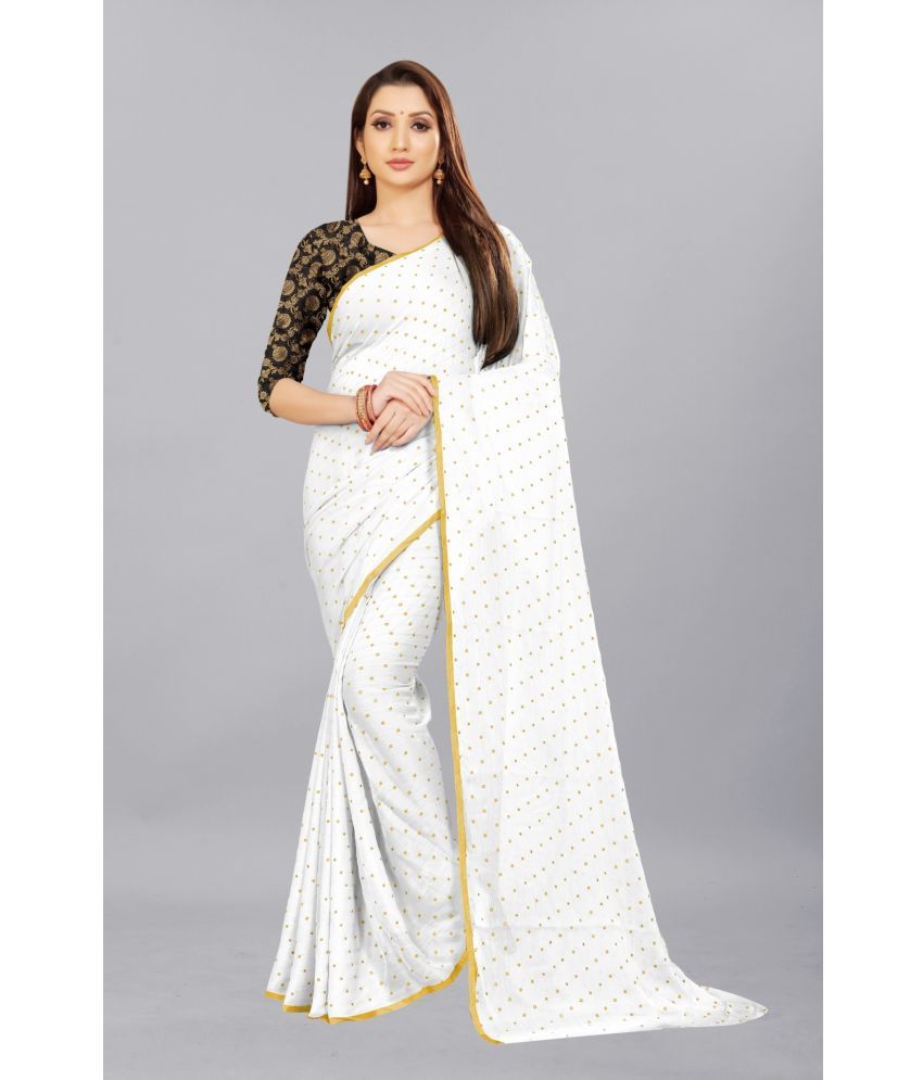     			Rhey - White Chiffon Saree With Blouse Piece ( Pack of 1 )