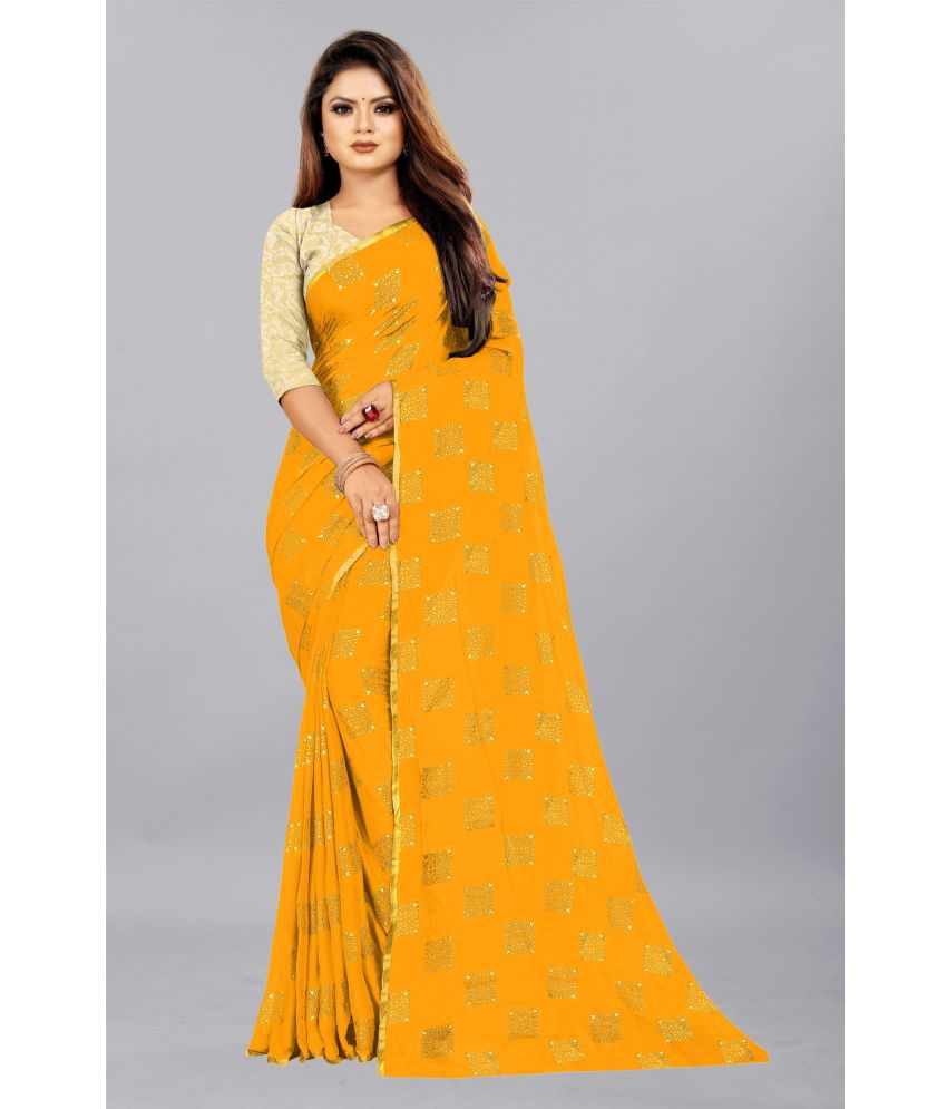     			Rhey - Yellow Chiffon Saree With Blouse Piece ( Pack of 1 )