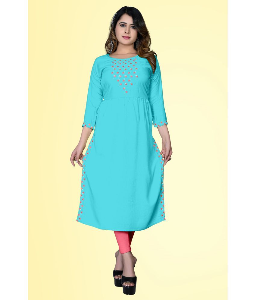     			haya fashion - Light Blue Rayon Women's A-line Kurti ( Pack of 1 )