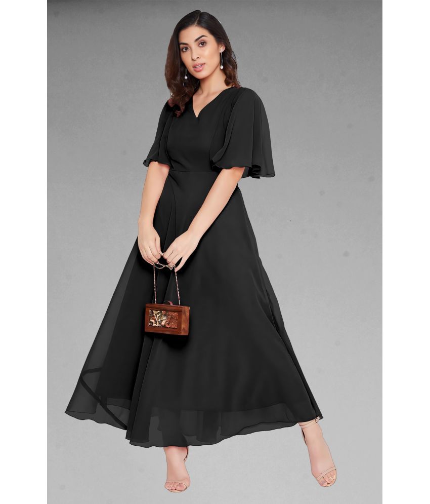     			Femvy - Black Georgette Women's Fit & Flare Dress ( Pack of 1 )