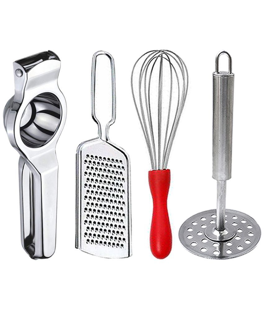     			JISUN - Silver Stainless Steel Lemon-Grater-Whisk-Masher ( Set of 4 )